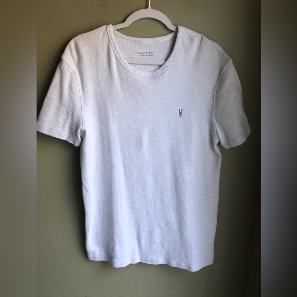 AllSaints Men's White Crew Neck Slim T-Shirt
Size: L